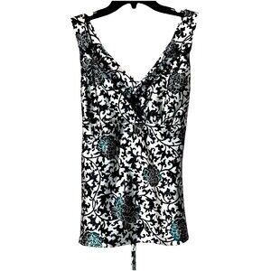 Apostrophe Satin Lace Cami Y2K V Neck Floral Black Green M